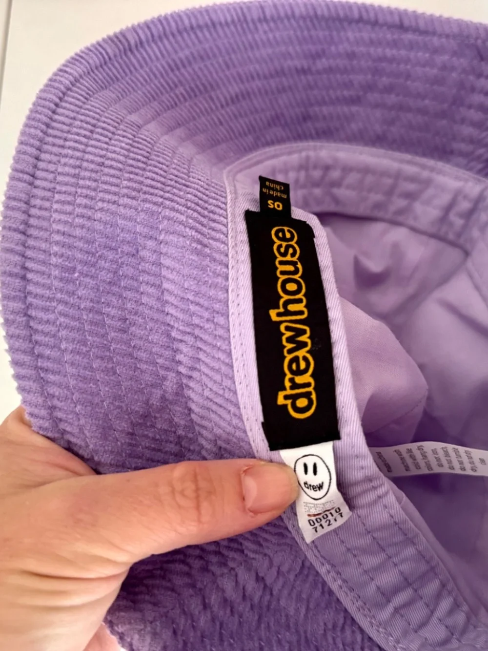 drew house Justin Bieber Mascot Corduroy Bucket Hat Purple Lavender Smiley Face